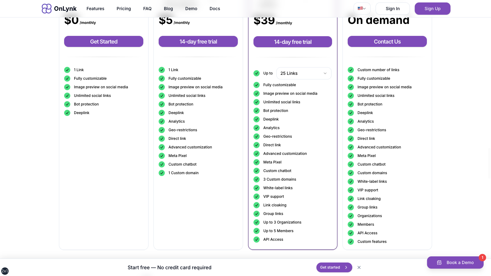 onlynk.me pricing section